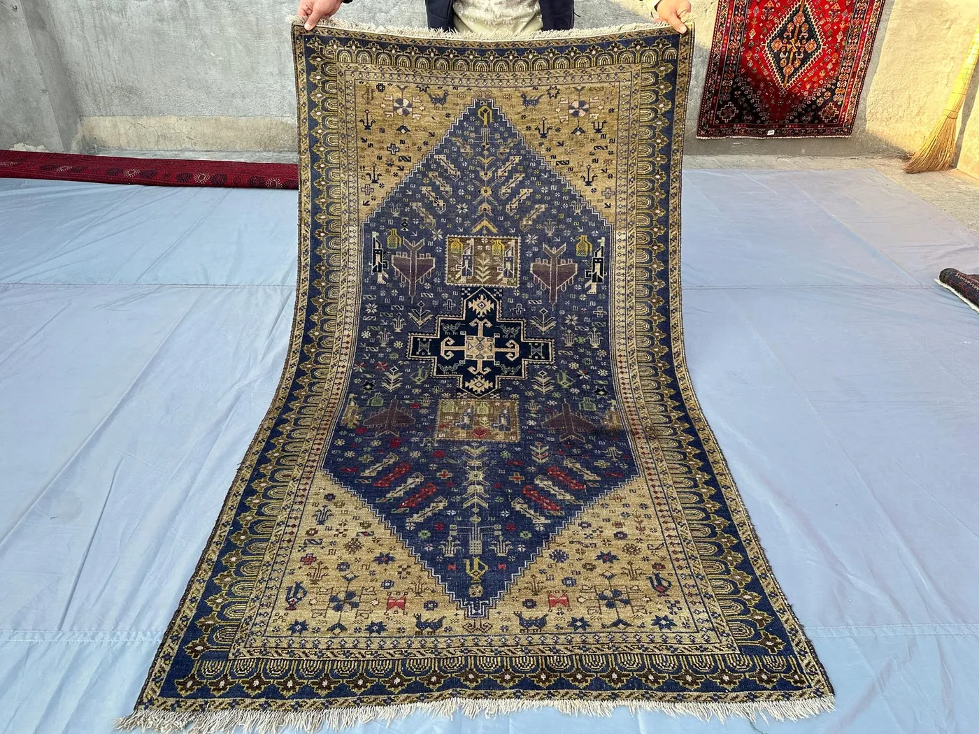4x7 Vintage Afghan Baluch Tribal Rug, Nomadic Art Rug High-Quality Wool Handmade Geometric Design Rug, Turkish Rug, Moroccan Rug Kitchen Rug