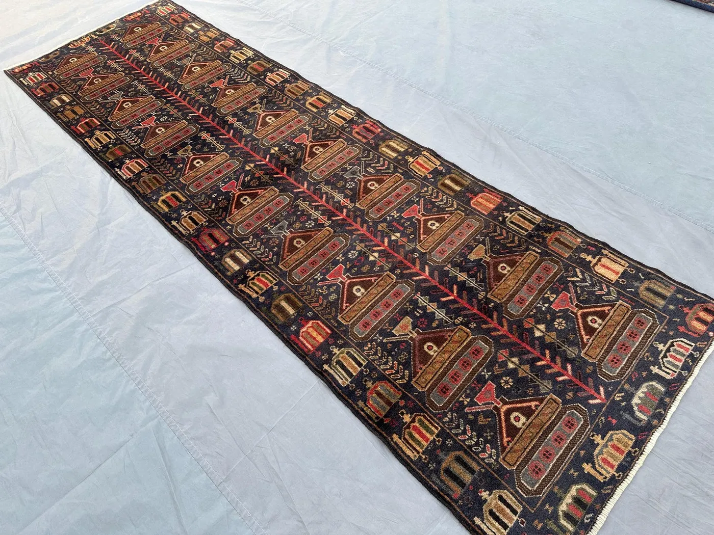 3x9'5 ft Antique Afghan Baluchi Runner Rug, Tribal Handmade Wool Pictorial Runner, War Rug, Entryway Hallway Rug, Moroccan runner rug, Boho