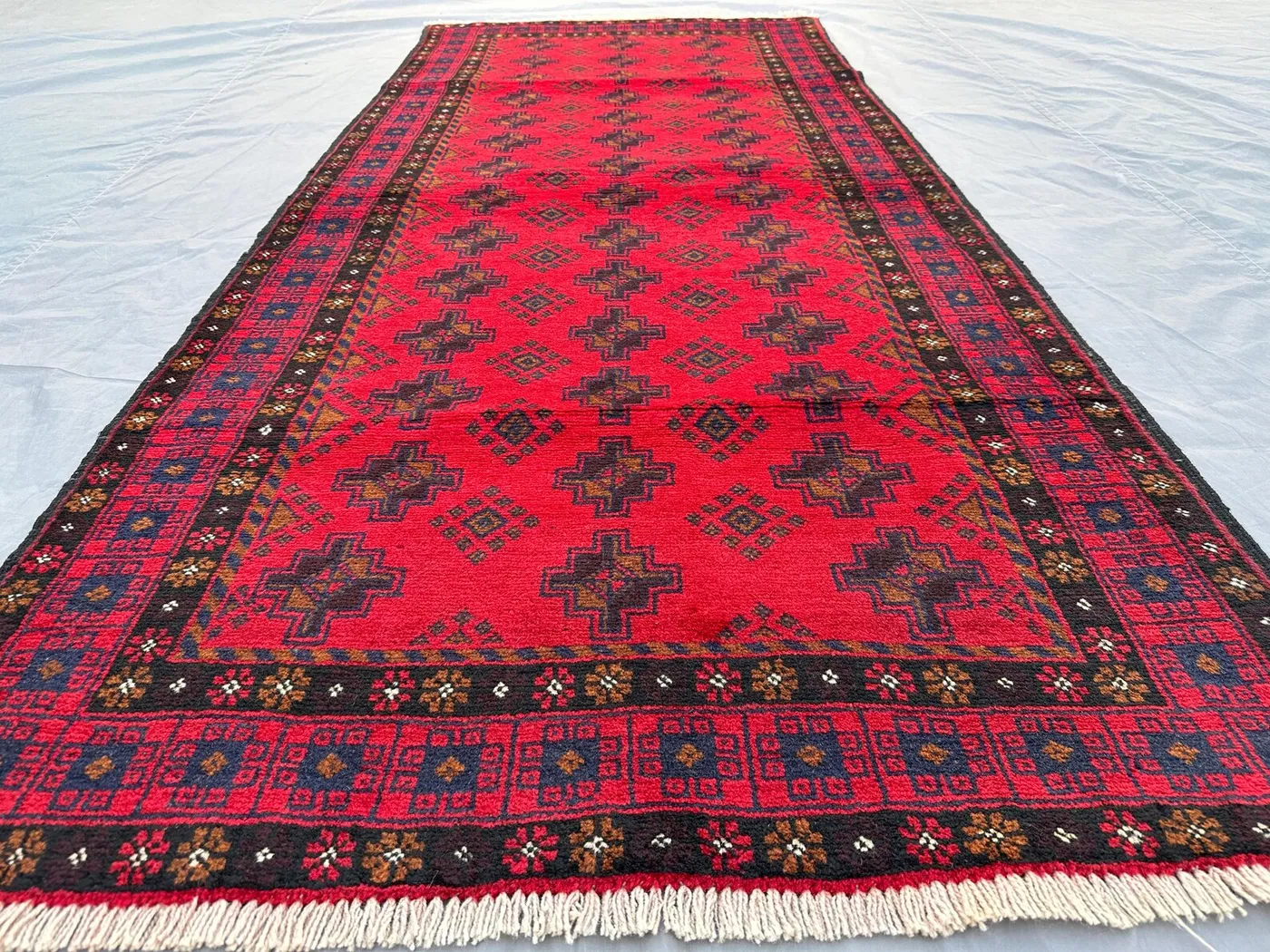 Vintage Afghan Baluch Runner Rug 3x7 Tribal Turkmen Mowri Design | Nomadic Fine Wool Carpet | Unique Hallway Runner, Kitchen Rug, home Decor