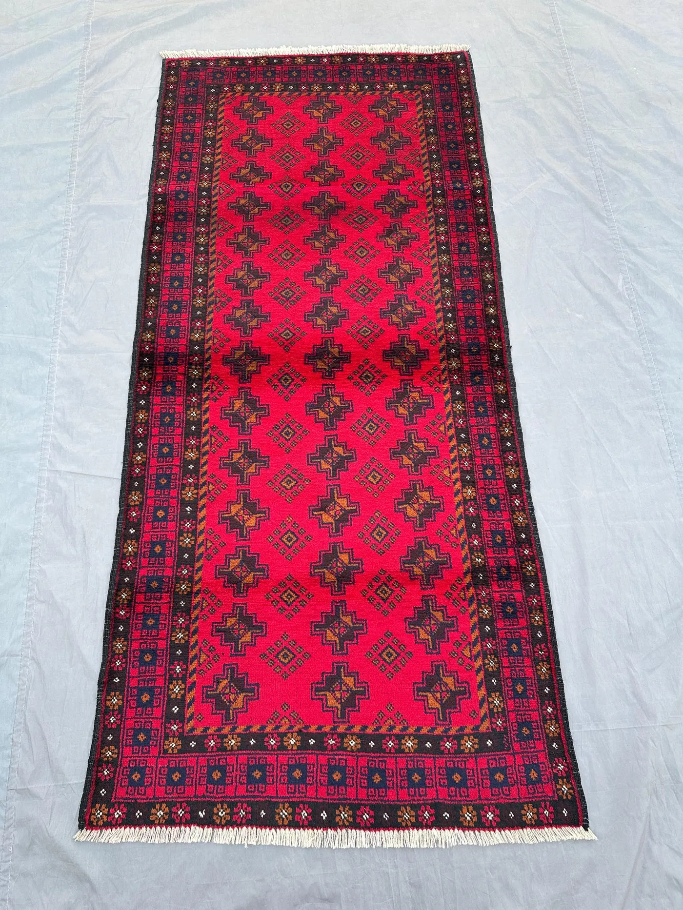 Vintage Afghan Baluch Runner Rug 3x7 Tribal Turkmen Mowri Design | Nomadic Fine Wool Carpet | Unique Hallway Runner, Kitchen Rug, home Decor