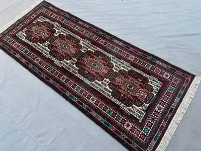 Vintage Afghan Baluch Runner Rug 3x7 Geometric Tribal Wool Runner, Handmade Hallway Carpet | Gorgeous Afghan R