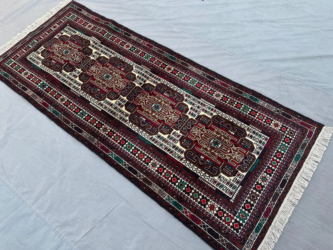 Vintage Afghan Baluch Runner Rug 3x7 Geometric Tribal Wool Runner, Handmade Hallway Carpet | Gorgeous Afghan Rug Turkmen Runner, Kitchen Rug