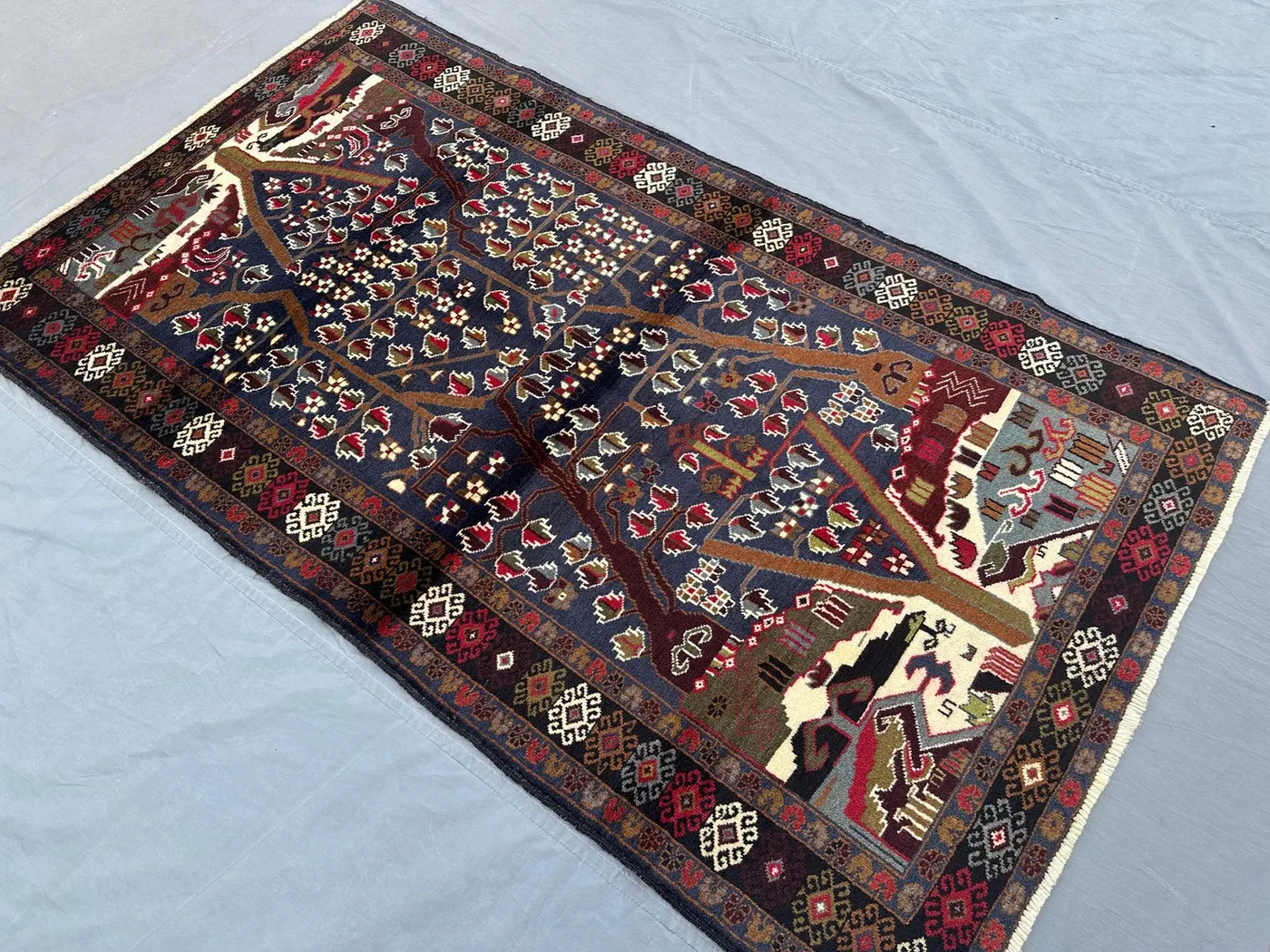 3'7x6'4 ft Vintage Afghan Handmade Rug, Tribal Baluch Tree of Life Wool Rug Geometric Pattern Kitchen Rug Old Carpet, Home Decor Bedroom rug