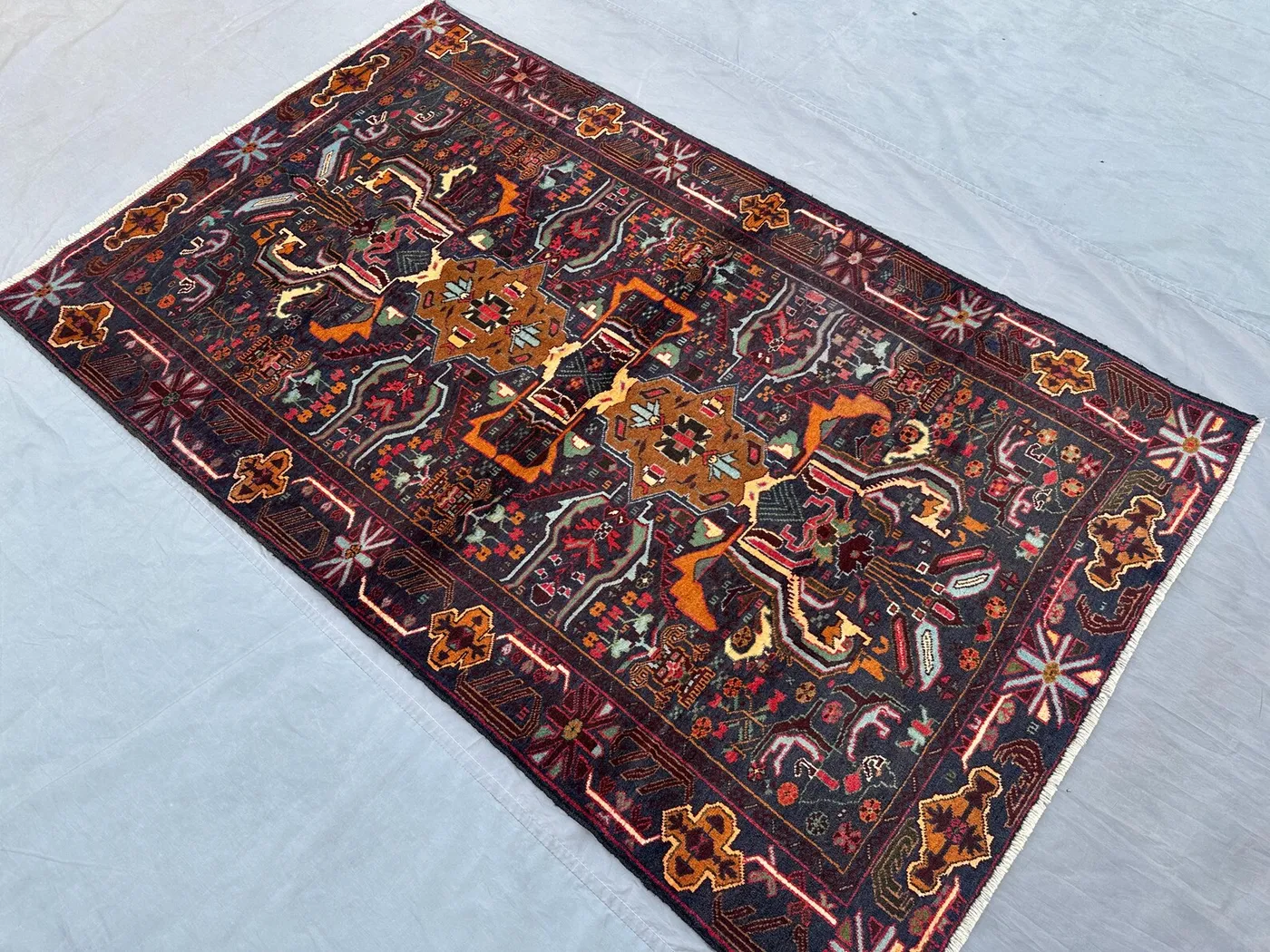 4x7 Antique Afghan Baluch Tribal Rug | Handmade Wool Rug | Geometric Pattern High Quality Rare One-of-a-Kind Bedroom Kitchen Rug, oushak rug