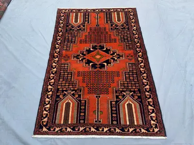 4'3" x 6'3" ft, Vintage Turkmen Handmade Rug | Tribal Baluchi Area Rug | Geometric Wool Rug for Bedroom, Kitch