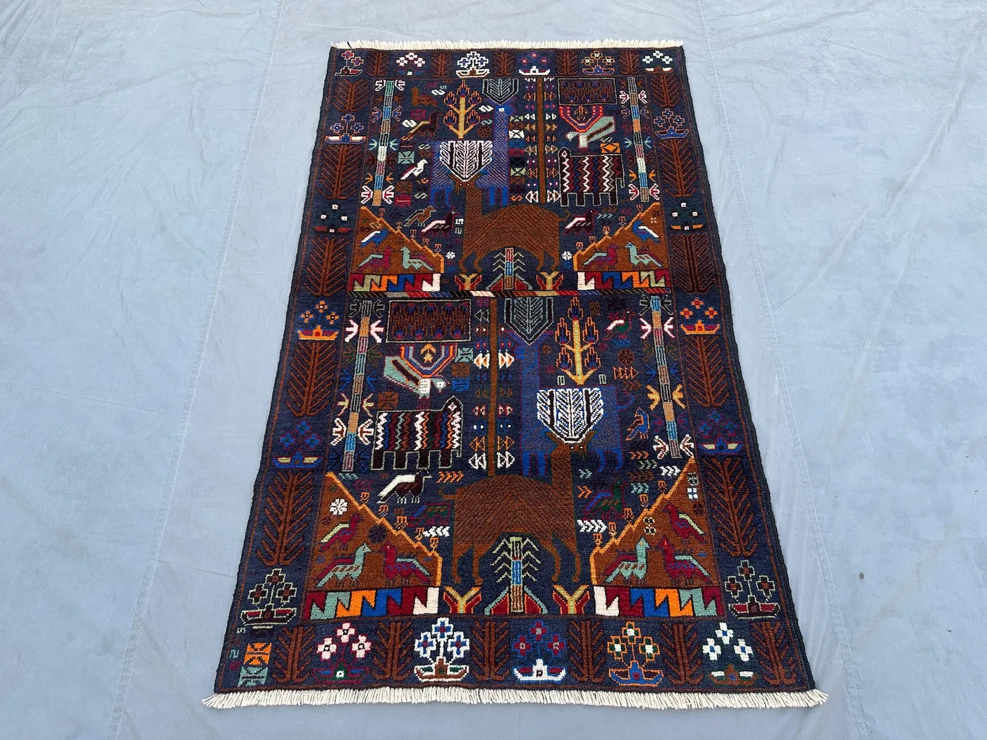 3'10x6'5 ft, Vintage Afghan Baluchi Rug | Tribal Handmade Pictorial Animal Hunting Rug | Geometric Pattern Wool Kitchen Bedroom Rug Area Rug