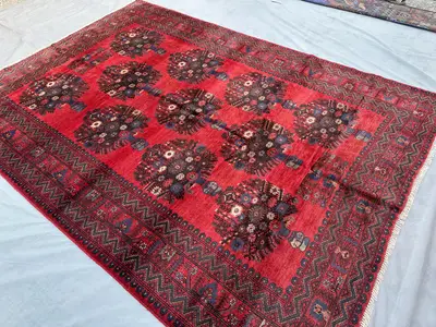 7x10 Antique Afghan Handmade Tribal Rug | Geometric Baluch Design | Nomadic Floral Wool Area Rug | Bedroom or 