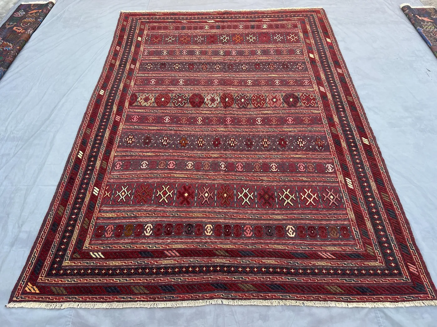 7x10 Antique Afghan Kilim Rug | Tribal Flat Weave Wool Rug | Vintage Geometric Design for Living Room or Bedroom Rug, Turkish Style Kilim