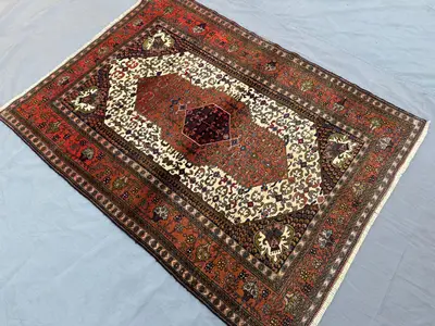4'4x5'10 ft Antique Hand Knotted Turkish Wool Rug, Tribal Geometric One-of-a-Kind Carpet, Rare Bohemian Rustic