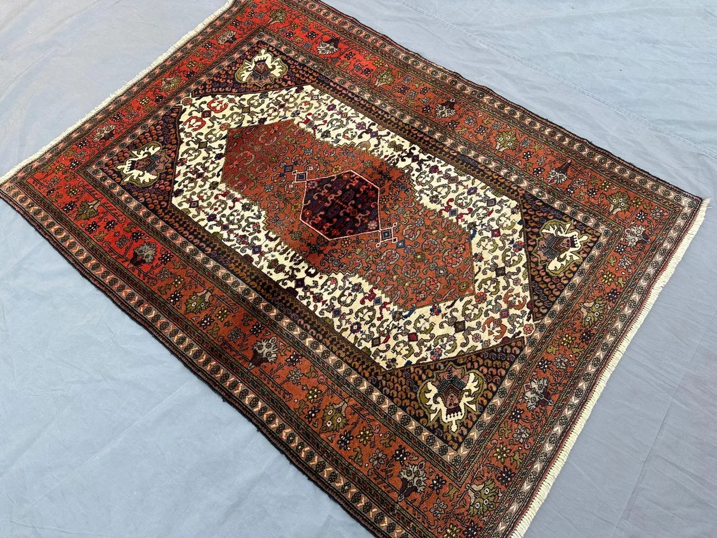 4'4x5'10 ft Antique Hand Knotted Turkish Wool Rug, Tribal Geometric One-of-a-Kind Carpet, Rare Bohemian Rustic Bedroom Decor Rug, Baluch Rug