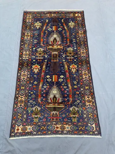 Antique Afghan Floral Pot Rug, 4x7 Handmade Wool Geometric Carpet, Vintage Hand-Knotted Tribal Rug, Traditiona