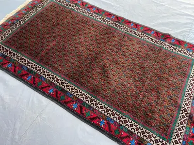 Afghan Vintage Rug, 4x7 ft High Pile Geometric Hand Knotted Natural dyes Wool Rug, Oriental Baluch Antique Cau