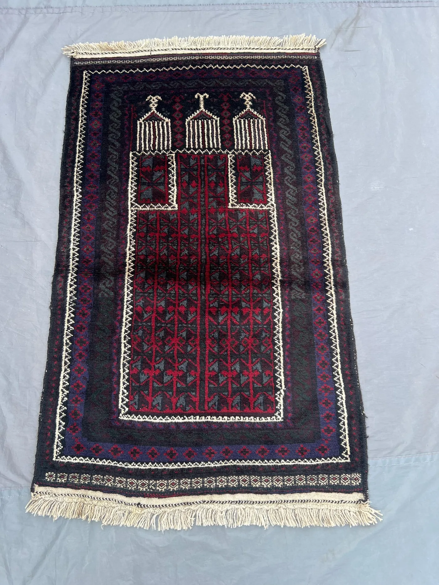 2'8 x 4'5 ft Vintage Afghan Baluchi Prayer Rug, Hand Knotted Tribal Oriental Carpet, Geometric Wool Accent Collectible Rug, Home Decor