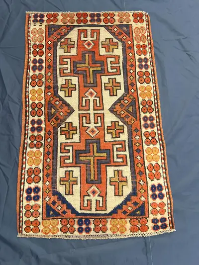 1960s Distressed Rug | 3x4 Semi-Antique Hand-Knotted Wool | Turkish Caucasian Style | No Pile Faded Accent Rug