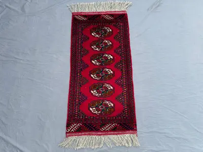 2x4 Vintage Pakistani Rug | Hand-Knotted Wool Tribal Carpet | Bukhara Style Red Runner | Small Oriental Accent