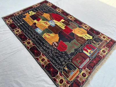 4x6 Afghan Baluch Pictorial Rug | Hand Knotted Wool Map Carpet | Tribal Nomadic Art | Unique Boho Decor | Coll