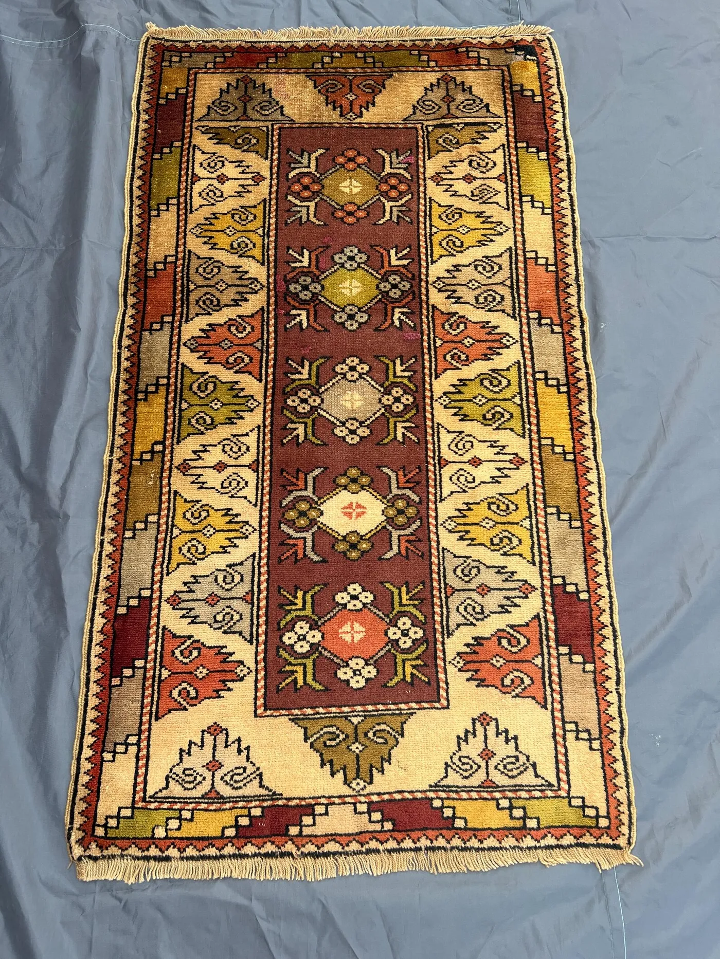 Antique Turkish Rug 2.9x4.10 ft | Rare Floral Wool Rug | Hand Knotted Vintage Small Carpet | Oriental Rustic Decor Rug for Entry or Wall