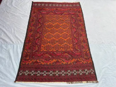 4x7 Vintage Afghan Kilim Rug | Tribal Wool Flat Weave Baluchi Style | Handwoven Boho Floor Rug | Orange Red Et
