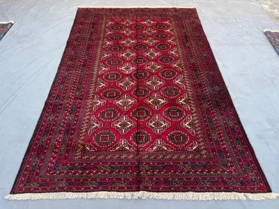 6'5"x9'9" ft, Antique Hand-Knotted Baluch Tribal Rug | Turkmen Geometric Wool Design | Rare Bedroom & Living R
