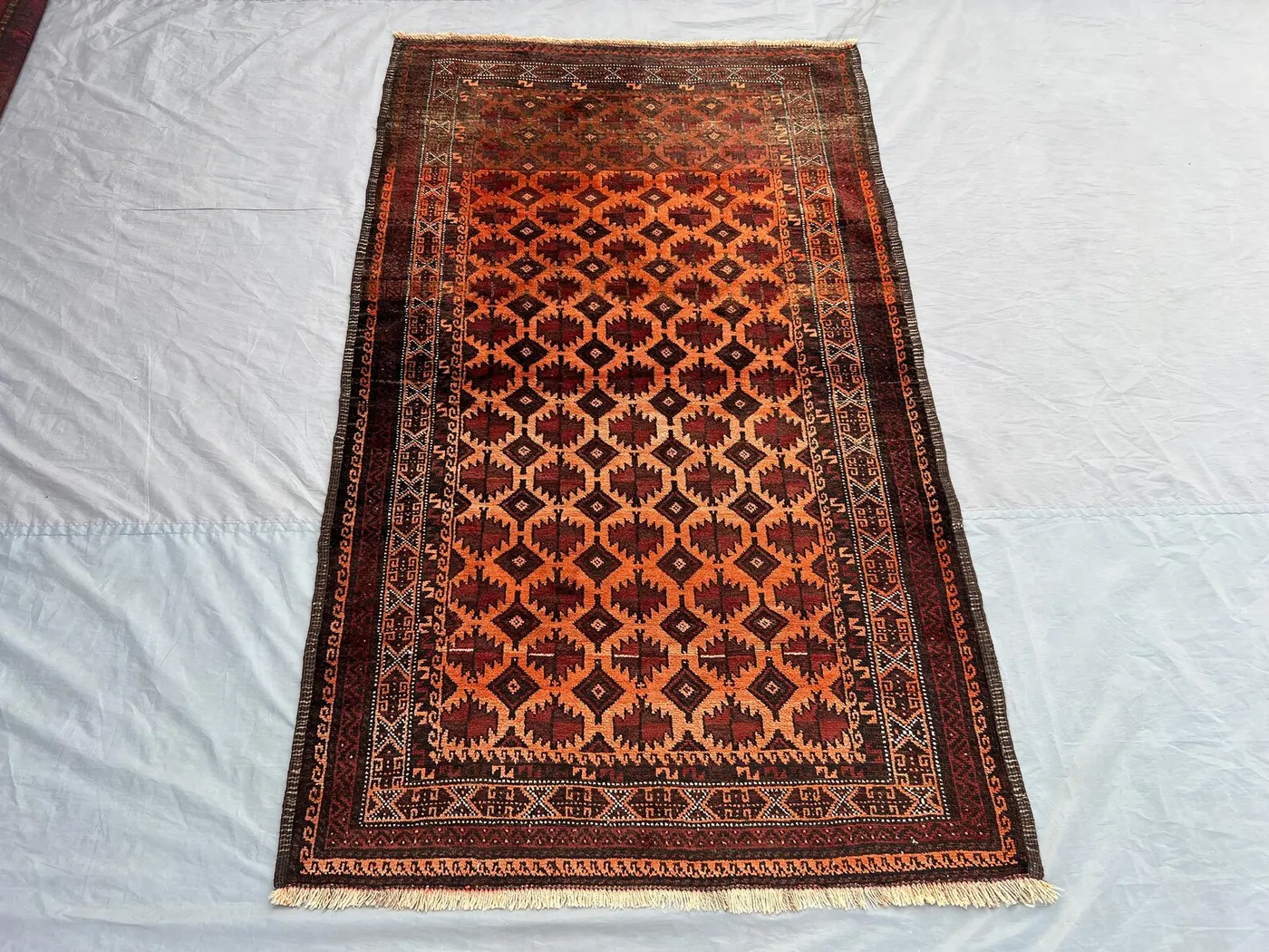 Antique Afghan Baluch Rug 3'8x6'2 ft | Hand Knotted Wool Carpet | Tribal Geometric Pattern | Vintage Kitchen Accent Rug | Boho Home Deco