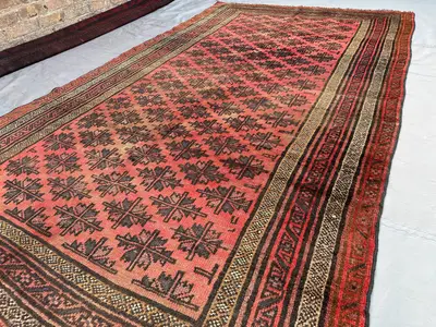 5x9 Antique Afghan Taimani Rug | Hand-Knotted Tribal Wool Carpet | Faded Geometric Pattern | Distressed Outdoo
