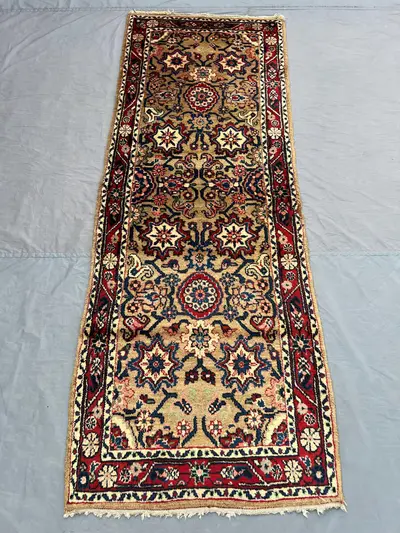 Afghan Runner Rug 2'7x7'4 ft | Handmade Caucasian Style Wool Rug | Vintage Floral Border Runner | Hallway Rug 