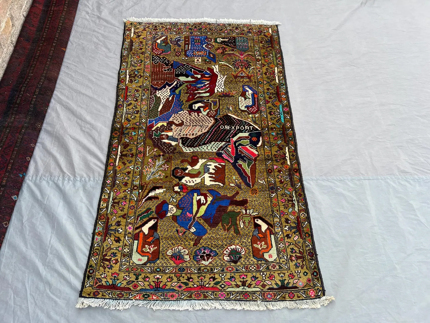3x5 Antique Afghan Pictorial Rug | Hand-Knotted Nomadic Baluchi Art Carpet | Tribal Wall Hanging | Unique Storytelling Wool Rug, Home Decor