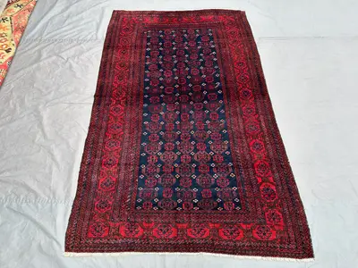 4'5x7 ft Antique Afghan Baluch Rug | Hand-Knotted Tribal Wool Carpet | Vintage Turkmen Style | Nomadic Home De