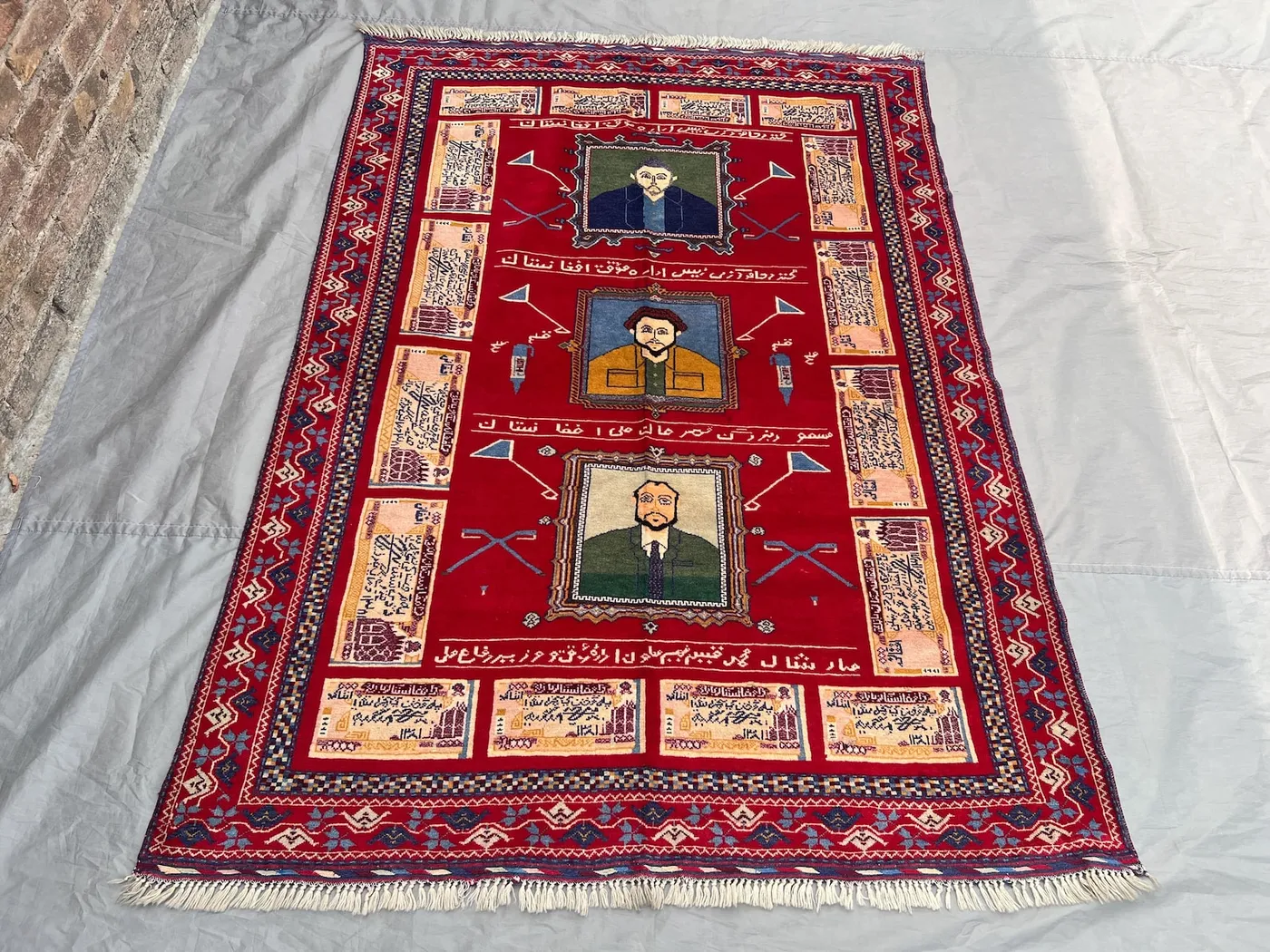 4.8x6.5 ft Afghan Historical War Rug | Vintage Handwoven Wool | Antique Design | Red, Yellow, Blue, and Green | Collectible Rug |