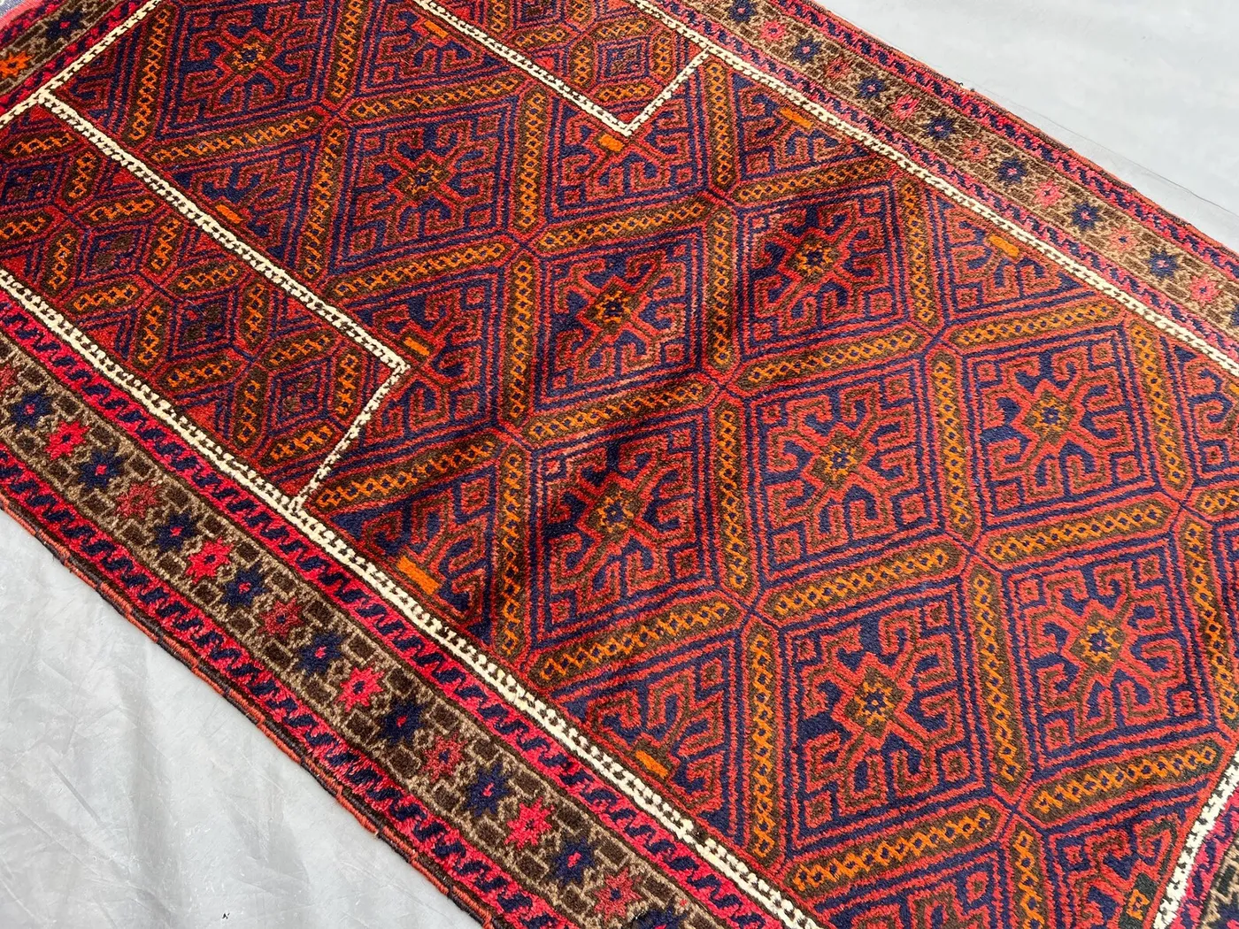 Vintage Afghan Baluchi Prayer Rug | 2'11x4'10 ft Hand Knotted Tribal Wool Carpet | Nomadic Small Geometric Rug | Rustic Boho Home Decor