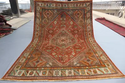 Antique Afghan Turkoman Tribal Wool Rug 5'2" x 7'9" | Terracotta Geometric Design | Rare Caucasian Style Turki