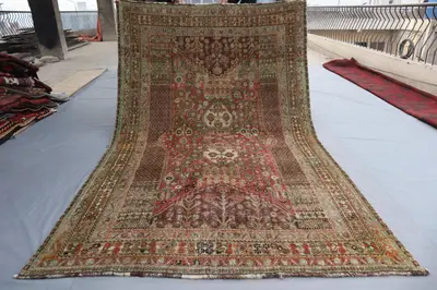 Antique Turkmen Hand-Knotted Wool Rug 5x8 | Tribal Terracotta Geometric Pattern | Rare Bedroom Rug | Unique Vi