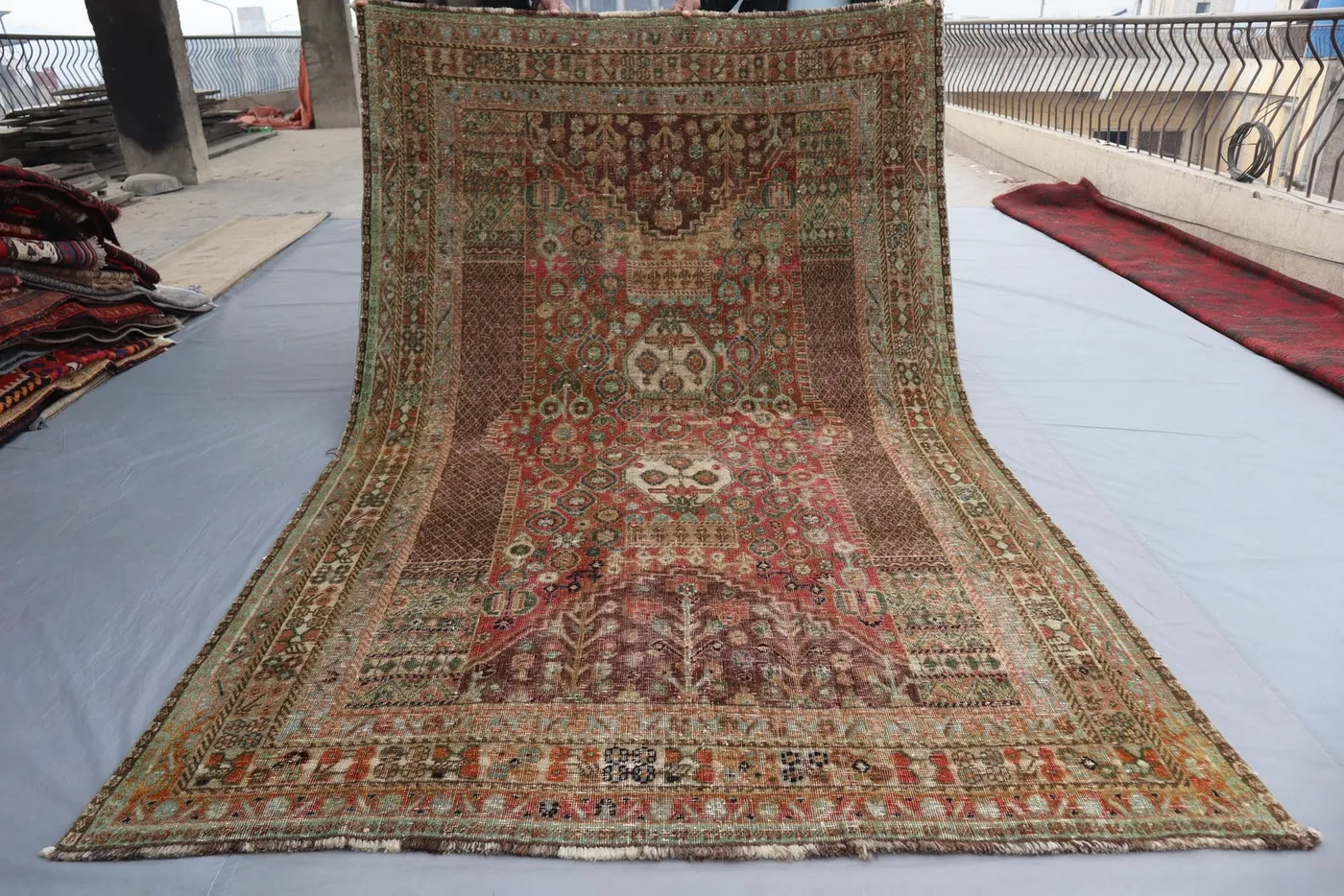 Antique Turkmen Hand-Knotted Wool Rug 5x8 | Tribal Terracotta Geometric Pattern | Rare Bedroom Rug | Unique Vintage Carpet, Living Room Rug
