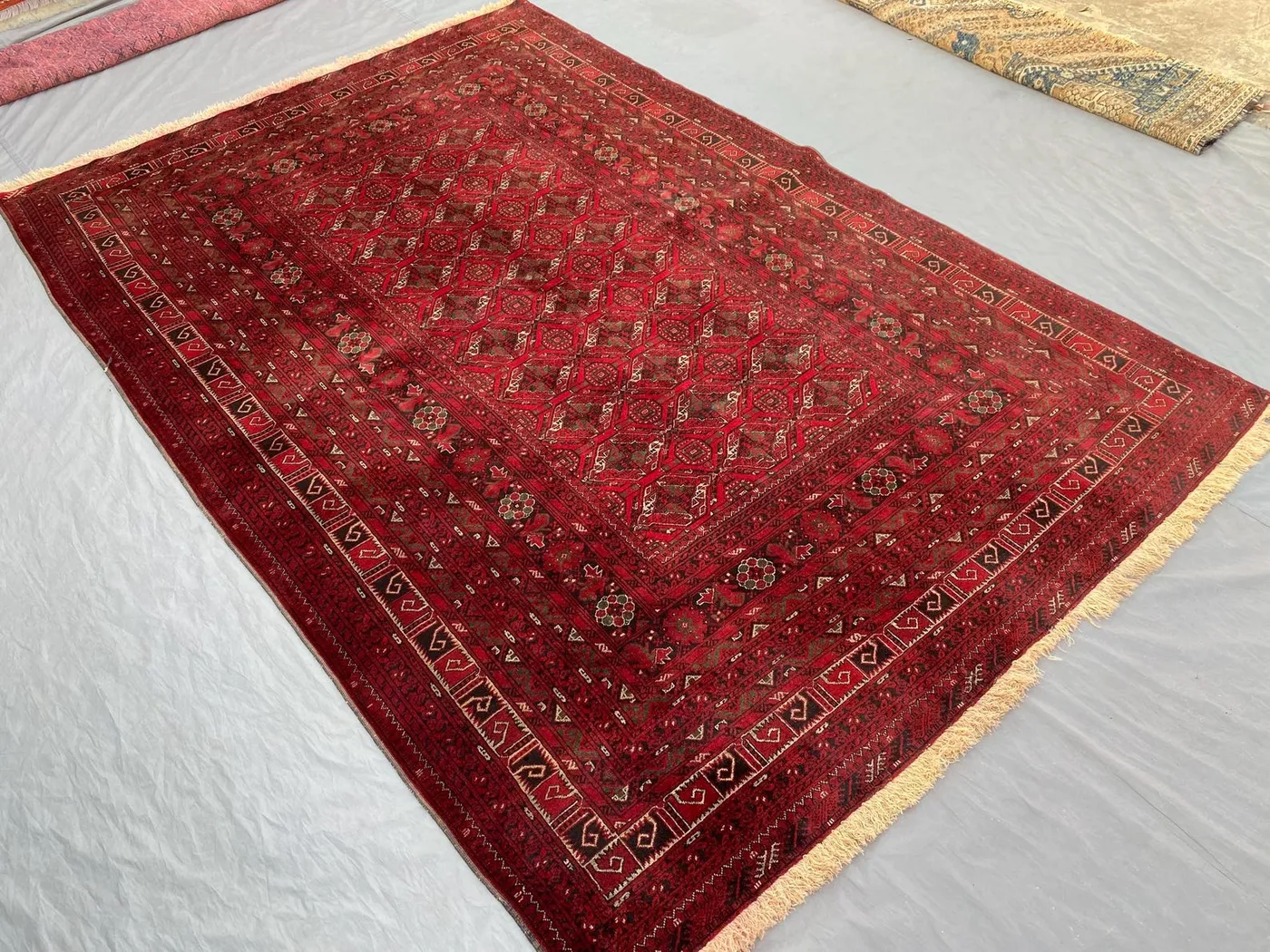 7 x 10 Antique Turkmen Bukhara Rug | Vintage Hand-Knotted Wool Rug | Red Tribal Oriental Carpet | Rare Soft Pile Area Rug | Living Room Rug