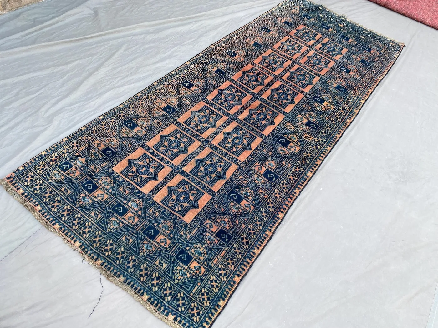 3'5 x 8'10 ft Vintage Turkmen Ersari Runner Rug | Hand-Knotted Wool Tribal Corridor Carpet | Geometric Design Bohemian Floor Rug Kitchen rug