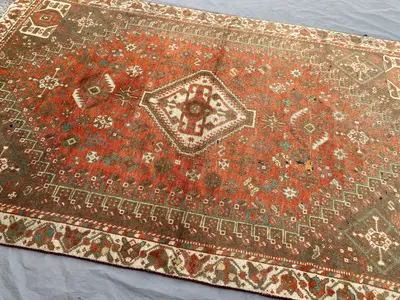 4'10 x 7'10 ft Vintage Turkish Hand Knotted Tribal Rug | Geometric Medallion Design | Rustic Oriental Wool Car