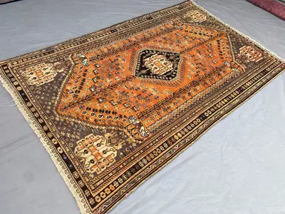 5x8 Vintage Turkish Hand Knotted Rug | Caucasian Medallion Design | Rare Rustic Decor Soft Pile Carpet, Orient