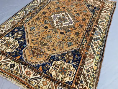 6 x 8 Vintage Turkish Hand Knotted Rug | Soft Wool Caucasian Geometric Rug | Medallion Rare Oriental Decor Car