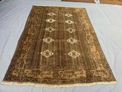 Afghan Hand Knotted Kilim 7 x 10 ft Vintage Flat Weave Terracotta Faded Turkoman Ersari Design One of a Kind A