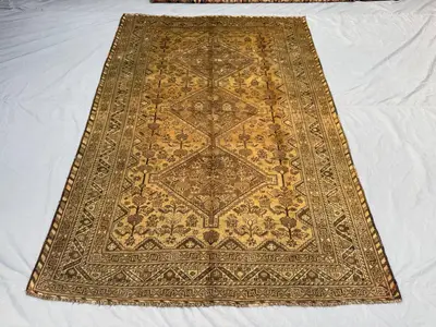 Vintage Afghan Hand-Knotted Rug 7 x 10 ft | Terracotta Faded Turkish-Caucasian Design | Large Soft Wool Area C