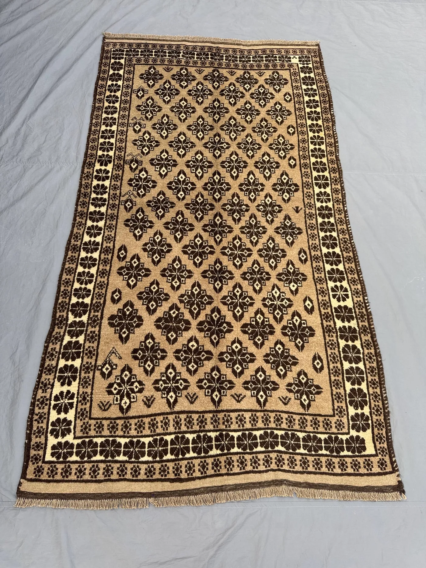 Afghan Hand Knotted Rug 4 x 8 ft Vintage Soft Pile Moroccan Style Terracotta Faded Balochi Design One of a Kind Large Area Rug
