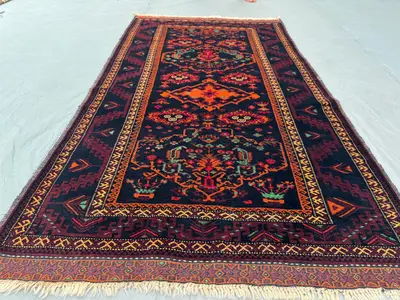 Afghan Hand Knotted Vintage Rug 4 x 7 ft | Soft Pile One of a Kind Small Area Rug | Luxury Tribal Balochi Room