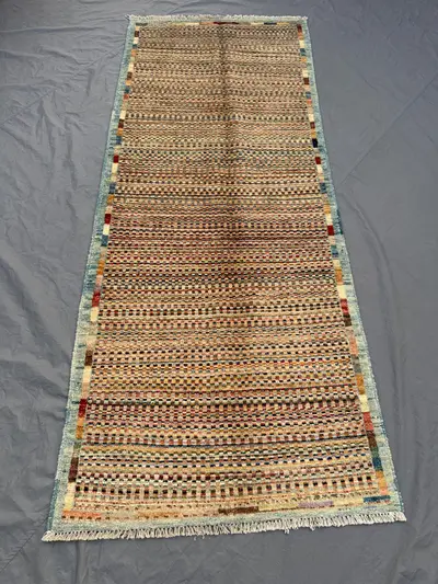 Afghan Hand Knotted Runner 3 x 9 ft | Modern Oushak Design | Soft Wool Pile | One of a Kind Wide Hallway Rug |