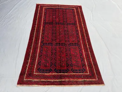 Afghan Hand Knotted Rug 5 x 8 ft Vintage Soft Pile Turkoman Ersari Design One of a Kind Large Area Rug Tribal 