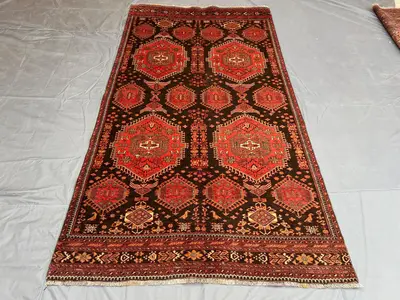 Rare Brown "5x9" ft Hand-Knotted Antique Caucasian Rug Vintage Wool Carpet Tribal Geometric Medallion Soft Pil