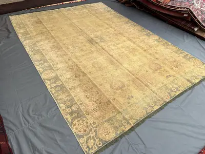 7x10 Elegant Beige Antique Turkmen Faded Hand-Knotted Wool Rug, Rare Caucasian Style Nomadic Design Low Pile C
