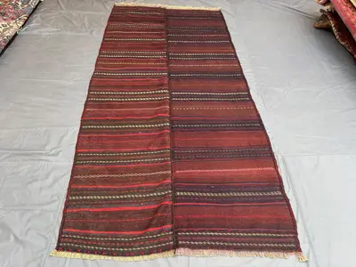 5 x 10 ft Afghan Handwoven Vintage Kilim Brown Red Maimana Flat Weave Soft Wool Runner One Of A Kind Tribal Ge