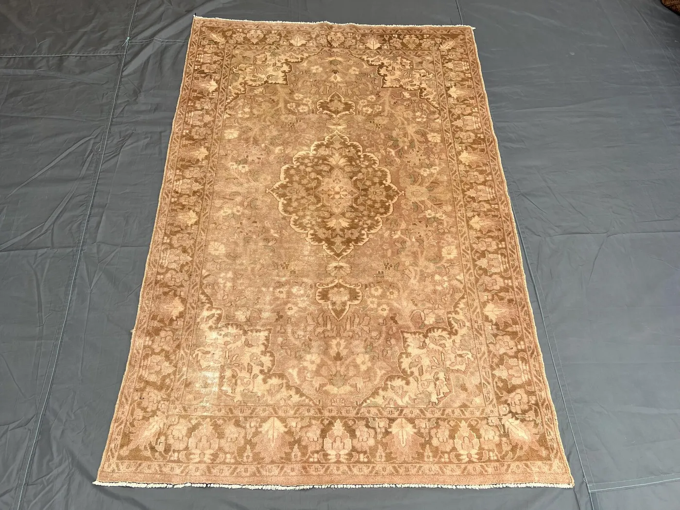 4x6 Elegant Beige Low Pile Hand-Knotted Rug, Turkish Inspired Caucasian Wool Carpet, Soft Vintage Rare Rug for Living Room Rug, Display Rug