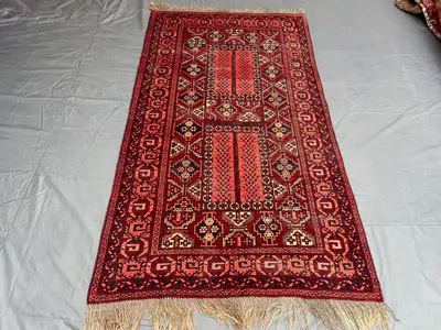 4x7 Antique Turkmen Ensi Rug, Hand Knotted Wool Parda Design Rug, Rare Tribal Oriental Carpet, Vintage Soft Pi