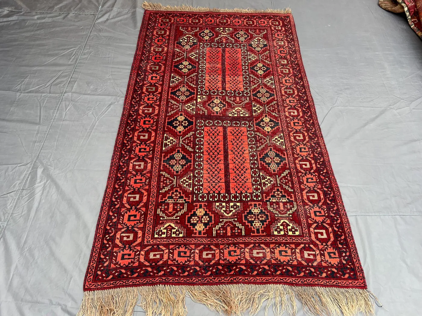 4x7 Antique Turkmen Ensi Rug, Hand Knotted Wool Parda Design Rug, Rare Tribal Oriental Carpet, Vintage Soft Pile Area Rug Decor, Kitchen Rug
